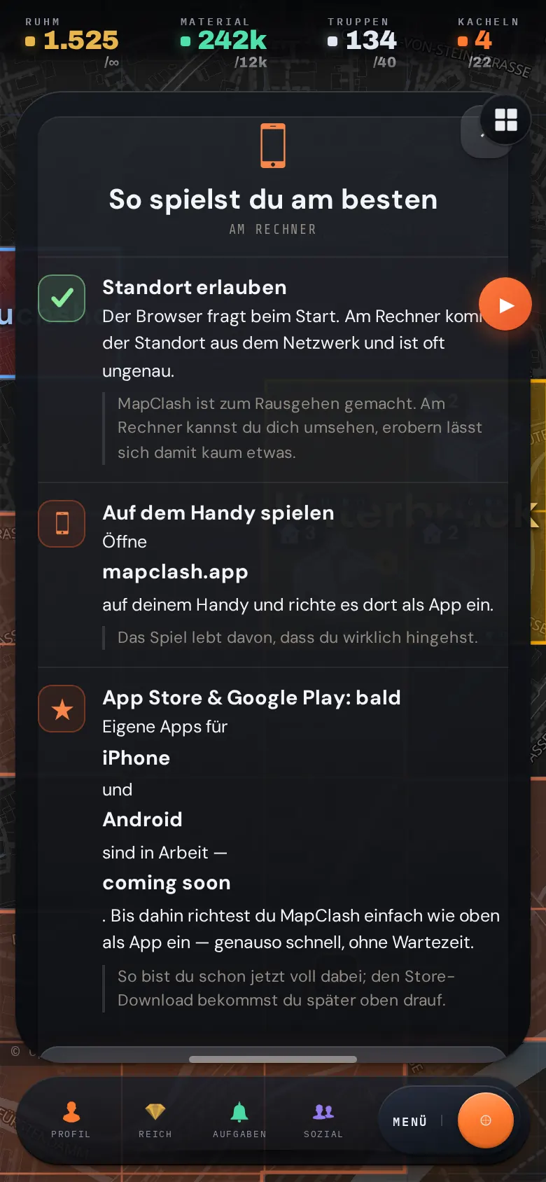 So richtest du MapClash als App ein
