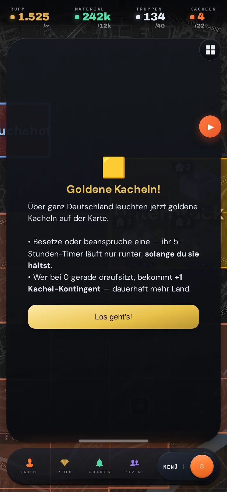 Goldene Kacheln bringen dauerhaft mehr Land