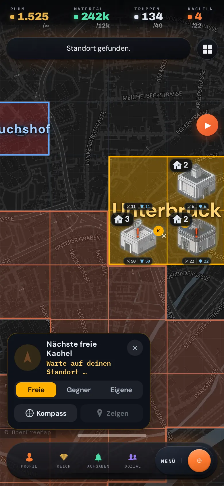 Der Kachel-Peiler zeigt dir den Weg zur nächsten Kachel