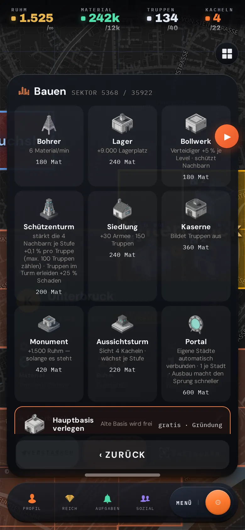 Im Bau-Menü findest du auch den Schützenturm