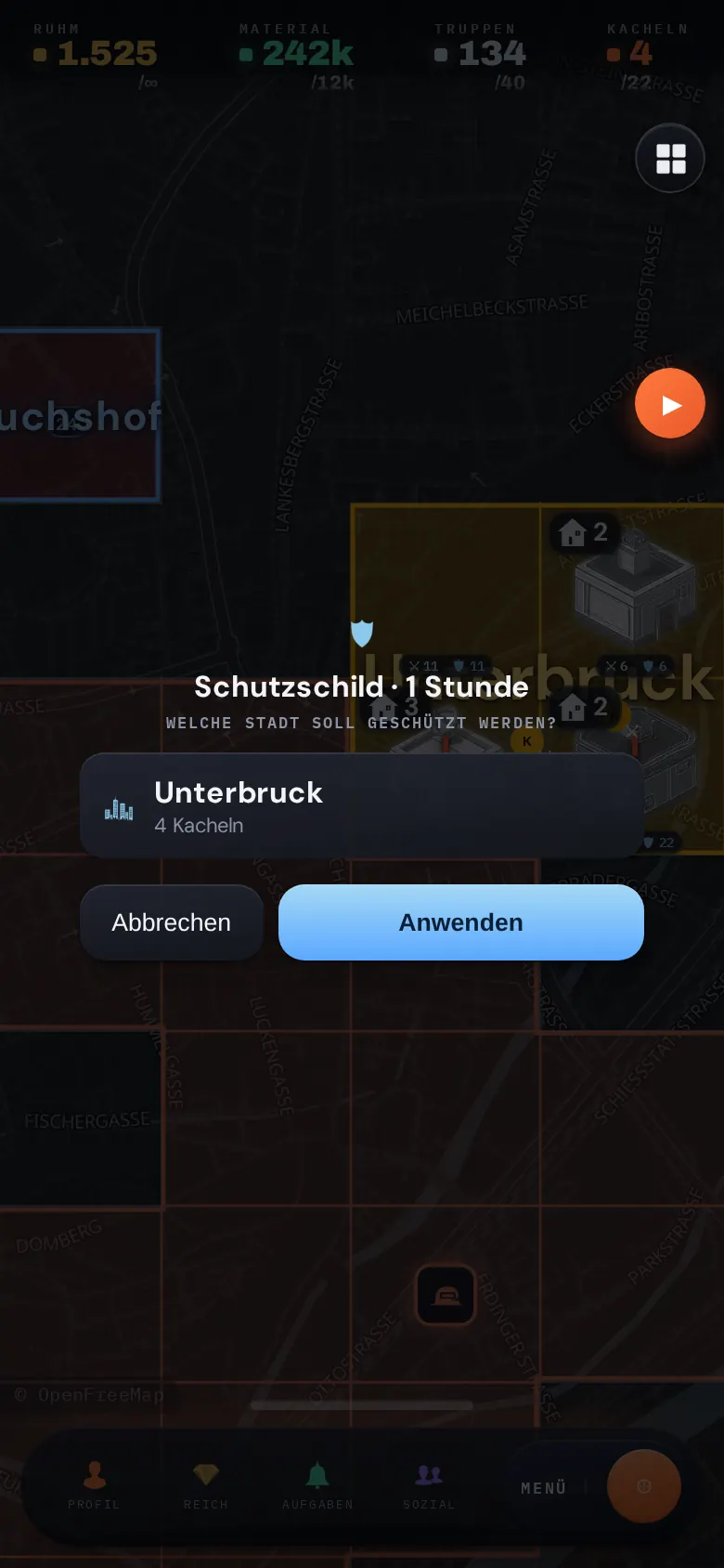 Wähle die Stadt, die geschützt werden soll