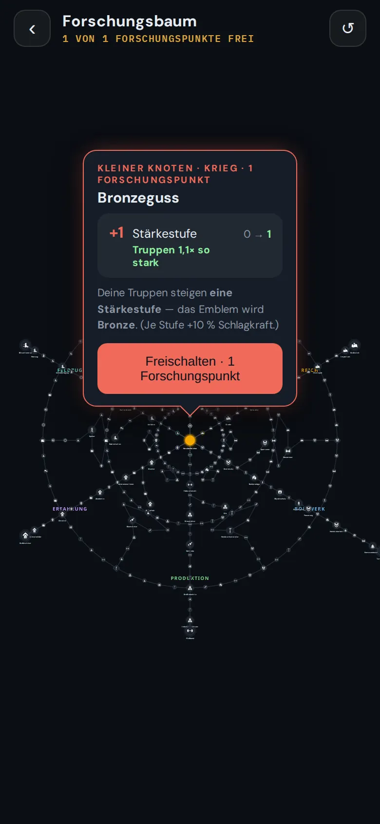 Ein Knoten wird angetippt und freigeschaltet
