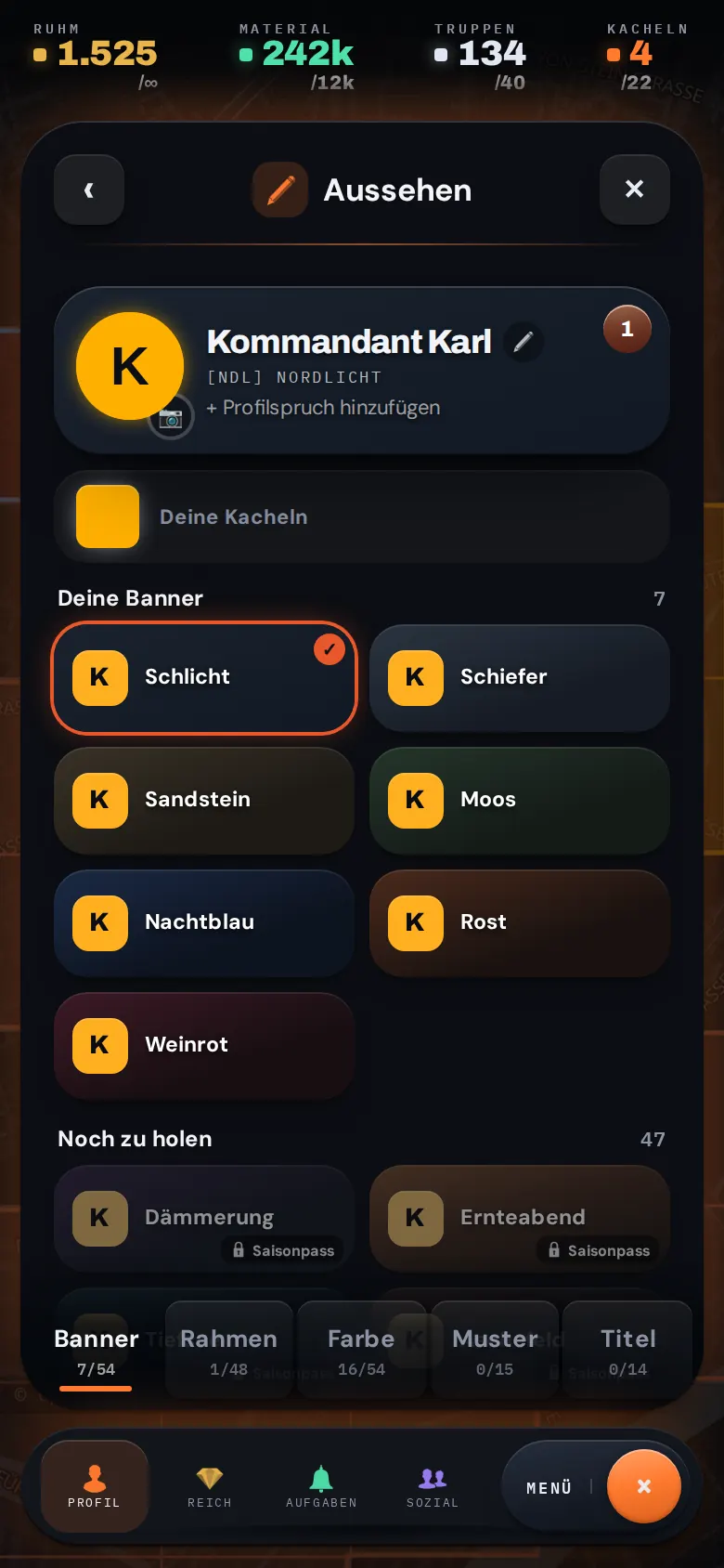 Banner, Rahmen, Farben, Muster und Titel
